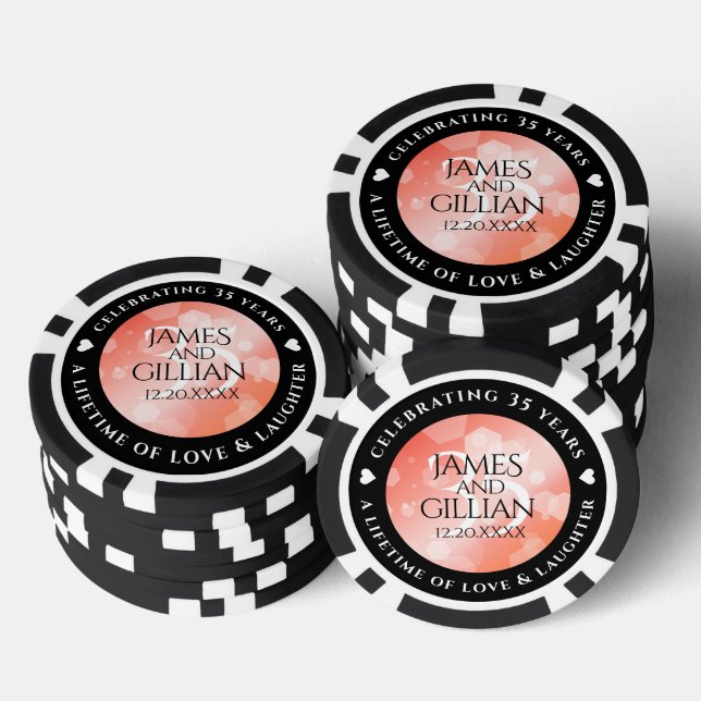 Elegant 35th Coral Wedding Anniversary Celebration Poker Chips (Stack)