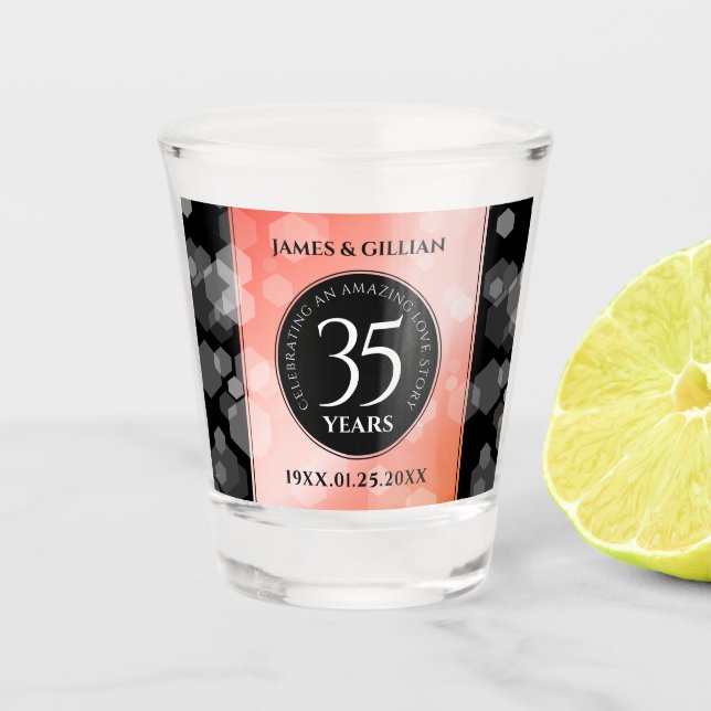 Elegant 35th Coral Wedding Anniversary Celebration Shot Glass (Front)