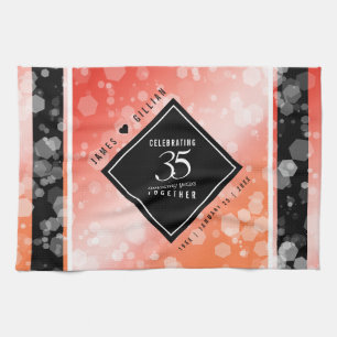 Elegant 35th Coral Wedding Anniversary Celebration Tea Towel