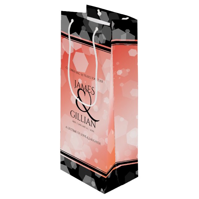 Elegant 35th Coral Wedding Anniversary Celebration Wine Gift Bag (Front Angled)
