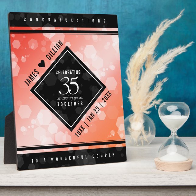 Elegant 35th Coral Wedding Anniversary Plaque (Side)