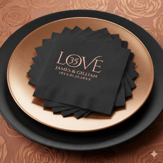 Elegant 35th Coral Wedding Anniversary Years Foil Napkins