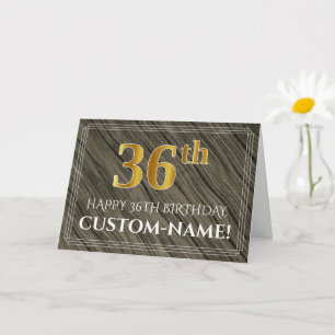 Elegant 36th Birthday: Faux Wood, Faux Gold Look Card