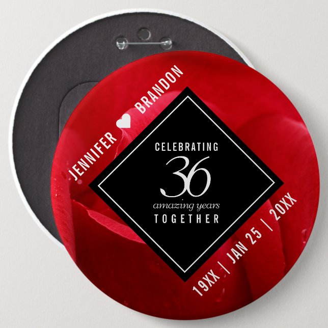 Elegant 36th Rose Wedding Anniversary Celebration 6 Cm Round Badge (Front & Back)