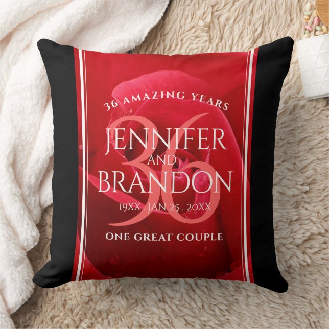 Elegant 36th Rose Wedding Anniversary Celebration Cushion (Blanket)