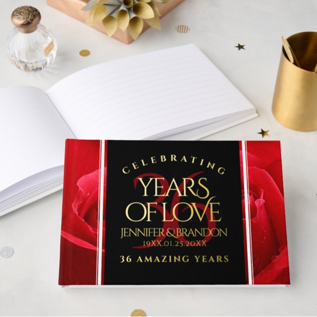 Elegant 36th Rose Wedding Anniversary Celebration Guest Book (Elegant 36th Rose Wedding Anniversary Foil Guest Book Cover Photo)