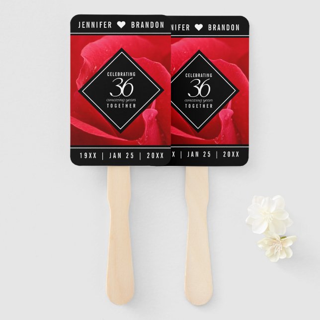 Elegant 36th Rose Wedding Anniversary Celebration Hand Fan (Front and Back)