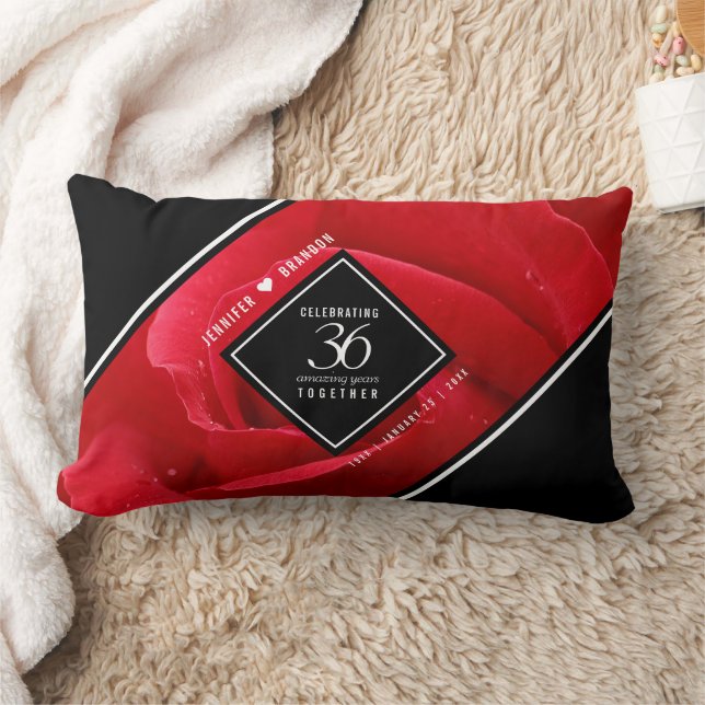 Elegant 36th Rose Wedding Anniversary Celebration Lumbar Cushion (Blanket)