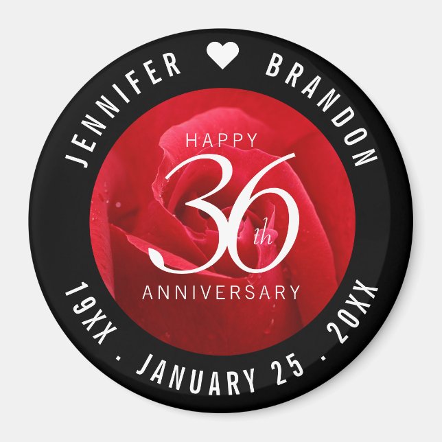 Elegant 36th Rose Wedding Anniversary Celebration Magnet (Front)