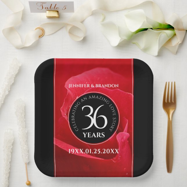 Elegant 36th Rose Wedding Anniversary Celebration Paper Plate (Wedding)