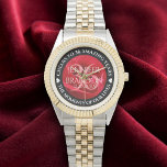 Elegant 36th Rose Wedding Anniversary Celebration Watch<br><div class="desc">Celebrate the 36th rose wedding anniversary with this commemorative watch! Elegant lettering on a romantic red rose background add a memorable touch for this special occasion and extraordinary milestone. Customise with couple's names,  dates of marriage,  and congratulatory messages.

Design © W.H. Sim. See more at zazzle.com/expressionsoccasions</div>