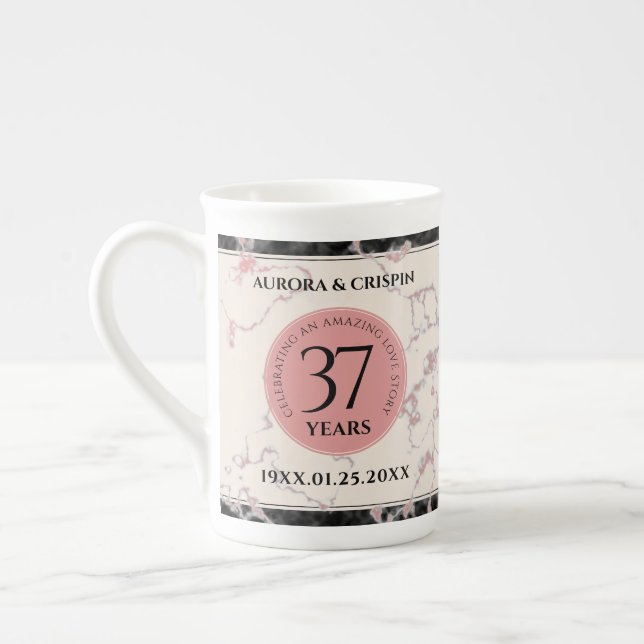 Elegant 37th Alabaster Wedding Anniversary Bone China Mug (Left)