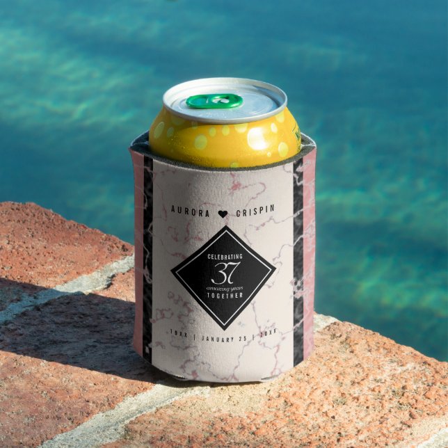 Elegant 37th Alabaster Wedding Anniversary Can Cooler (In Situ Pool)