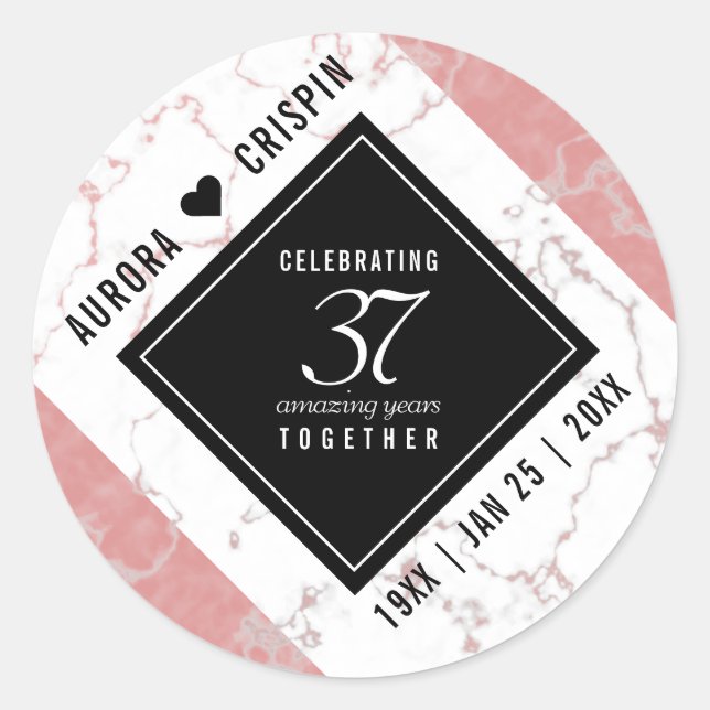 Elegant 37th Alabaster Wedding Anniversary Classic Round Sticker (Front)