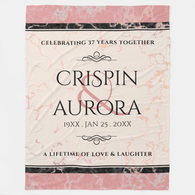 Elegant 37th Alabaster Wedding Anniversary Fleece Blanket (Front)