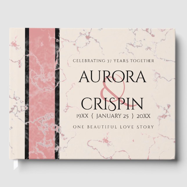 Elegant 37th Alabaster Wedding Anniversary Guest Book (Front)