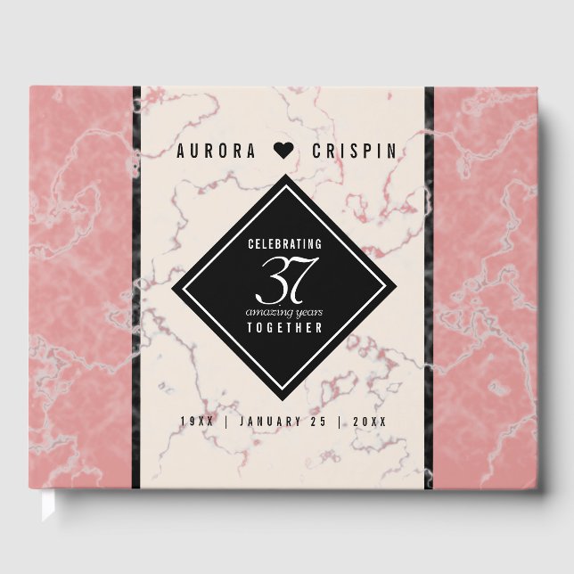Elegant 37th Alabaster Wedding Anniversary Guest Book (Front)