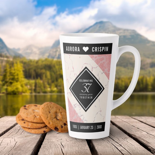 Elegant 37th Alabaster Wedding Anniversary Latte Mug (Creator Uploaded)