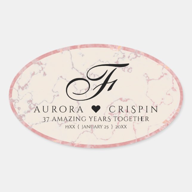 Elegant 37th Alabaster Wedding Anniversary Oval Sticker (Front)
