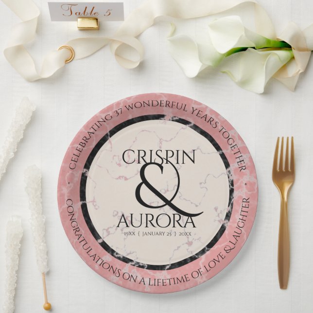 Elegant 37th Alabaster Wedding Anniversary Paper Plate (Wedding)