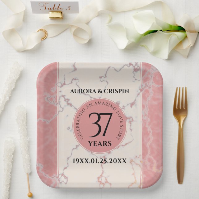 Elegant 37th Alabaster Wedding Anniversary Paper Plate (Wedding)