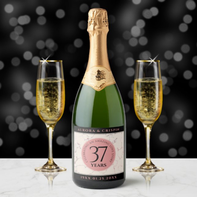 Elegant 37th Alabaster Wedding Anniversary Sparkling Wine Label (Creator Uploaded)