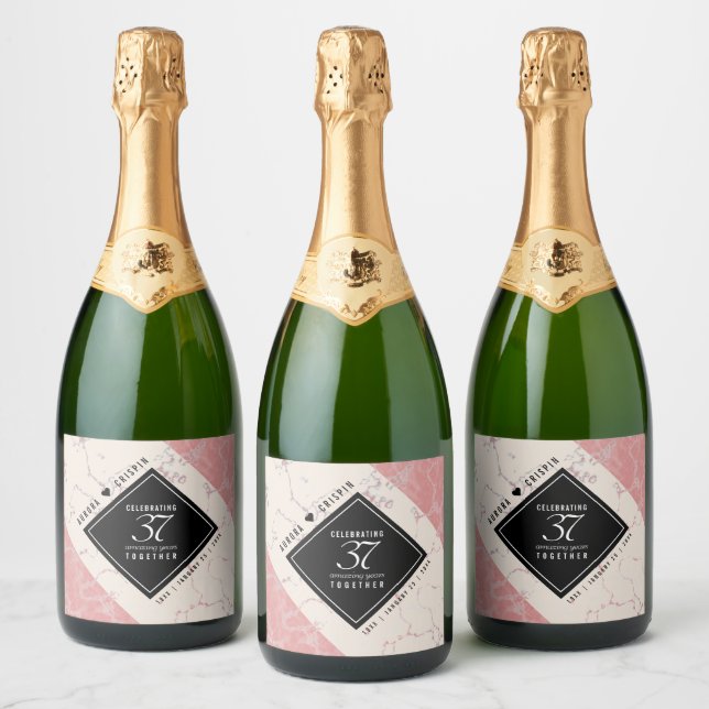Elegant 37th Alabaster Wedding Anniversary Sparkling Wine Label (Bottles)