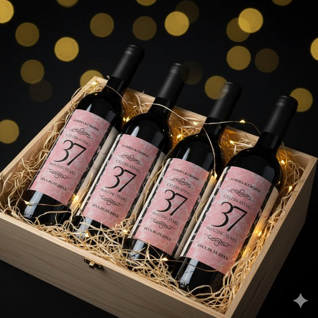 Elegant 37th Alabaster Wedding Anniversary Wine Label (37th Alabaster Wedding Anniversary Wine/Liquor Drink Labels Cover Photo)