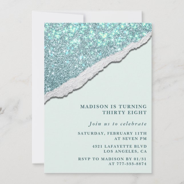 Elegant 38th birthday invitations Sparkle Glitter (Front)