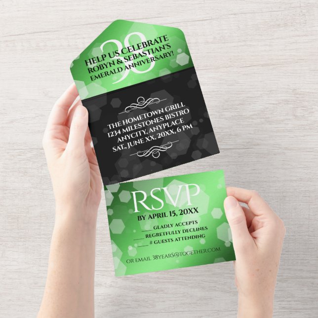 Elegant 38th Emerald Wedding Anniversary All In One Invitation (Tearaway)
