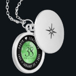 Elegant 38th Emerald Wedding Anniversary Locket Necklace<br><div class="desc">Commemorate the 38th wedding anniversary with this elegant locket! Elegant black serif and sans serif lettering with hexagonal confetti on an emerald green background add a memorable touch for this special occasion and extraordinary milestone. Customise with the happy couple's names, and dates for their emerald anniversary. Design © W.H. Sim,...</div>