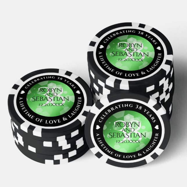 Elegant 38th Emerald Wedding Anniversary Poker Chips (Stack)