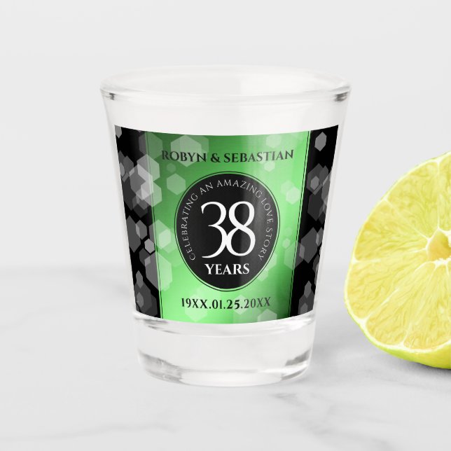 Elegant 38th Emerald Wedding Anniversary Shot Glass (Front)
