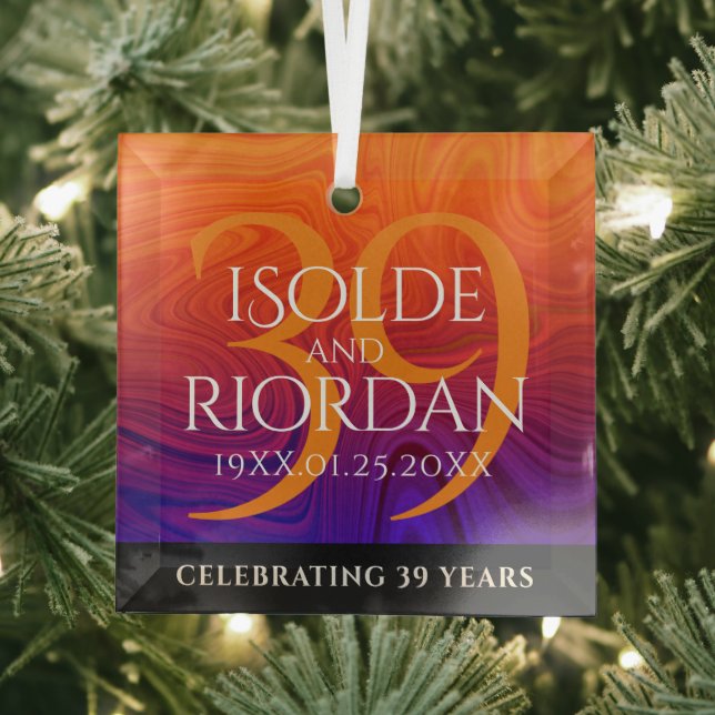 Elegant 39th Agate Wedding Anniversary Celebration Glass Tree Decoration (Insitu)