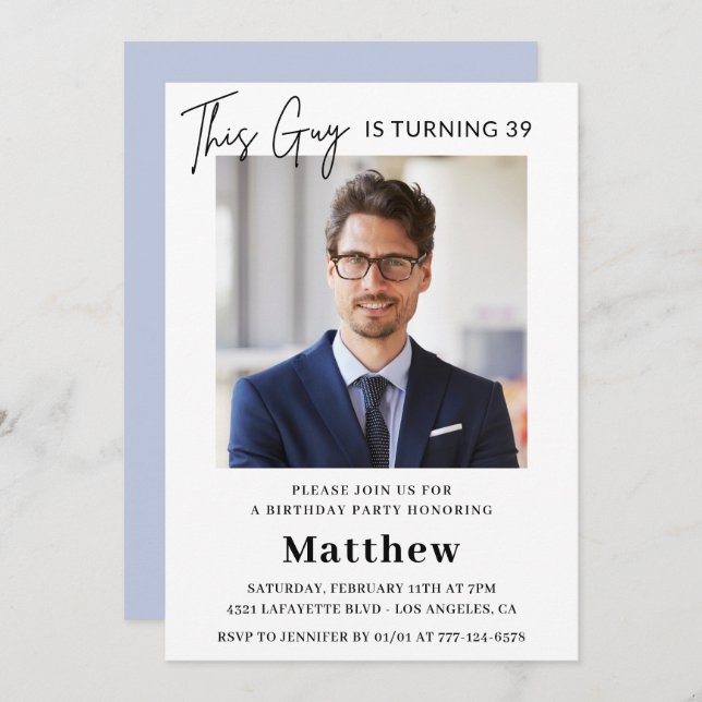 Elegant 39th birthday invitations Men Photo (Front/Back)