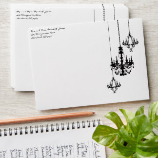Elegant 3 Chandelier Damask Wedding Envelope