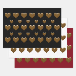 Elegant 3 Colour Large Brushed Gold Hearts Wrapping Paper Sheet