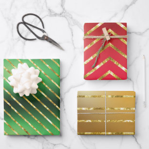 Elegant 3 Colours Gold Merry Christmas Wrapping Paper Sheet