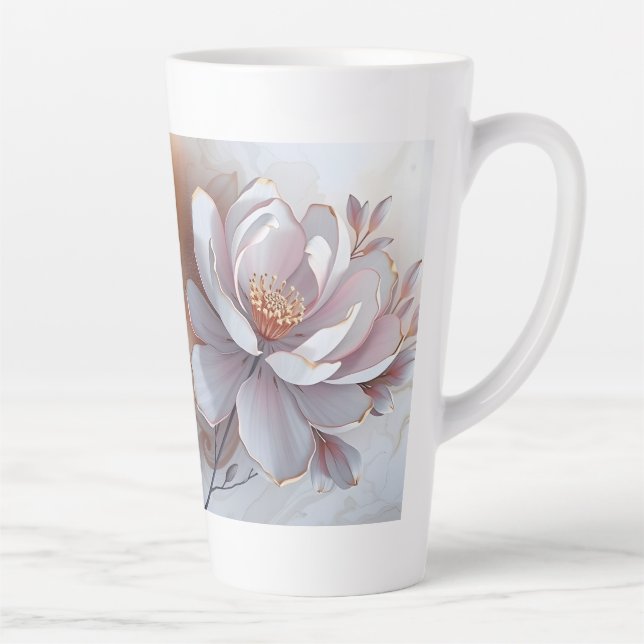 Elegant 3 dimensional painted Flower Latte Mug (Right)