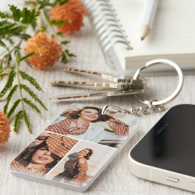 Elegant 3 Photo Collage Custom Graduate Keepsake Key Ring (Front Right)