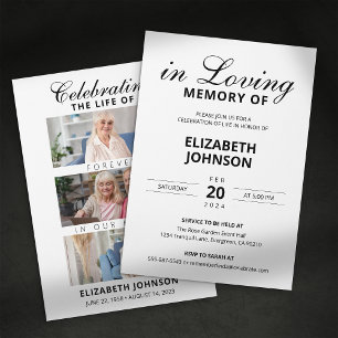 Elegant 3 Photo Collage Funeral Memorial Invitation