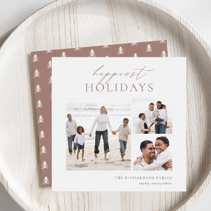 Elegant 3 Photo Collage Happiest Holiday Card