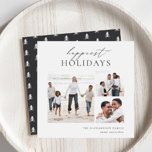 Elegant 3 Photo Collage Happiest Holiday Card