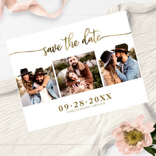 Elegant 3 Photo Collage Wedding Save The Date Postcard