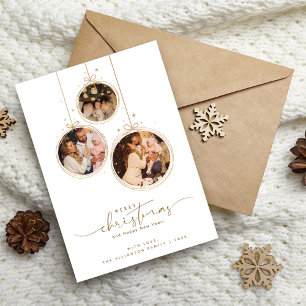 Elegant 3-Photo Family Minimalist Merry Christmas  Holiday Card