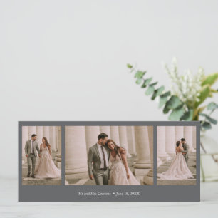 Elegant 3 Photo Gray Wedding Thank You
