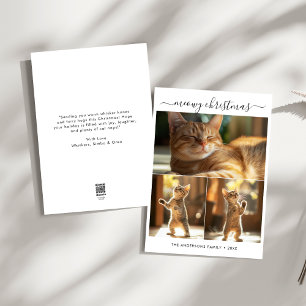 Elegant 3 Photo Meowy Christmas Cute Funny Cat Holiday Card