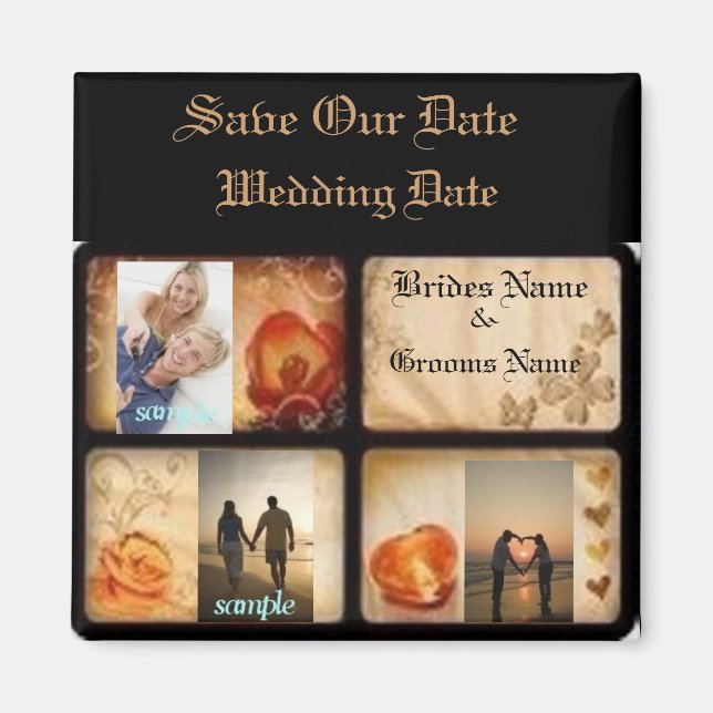 Elegant 3 photo save the date wedding magnet (Front)