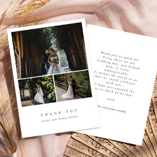 Elegant 3 Photo Script Minimalist Wedding Thank You Card