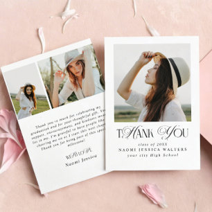 Elegant 3 PHOTO Typography Graduation Thank you Card